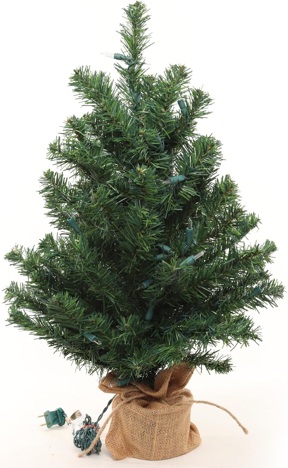 2 ft Pre-Lit Northern Spruce Christmas Tree with Burlap Base Tabletop Décor