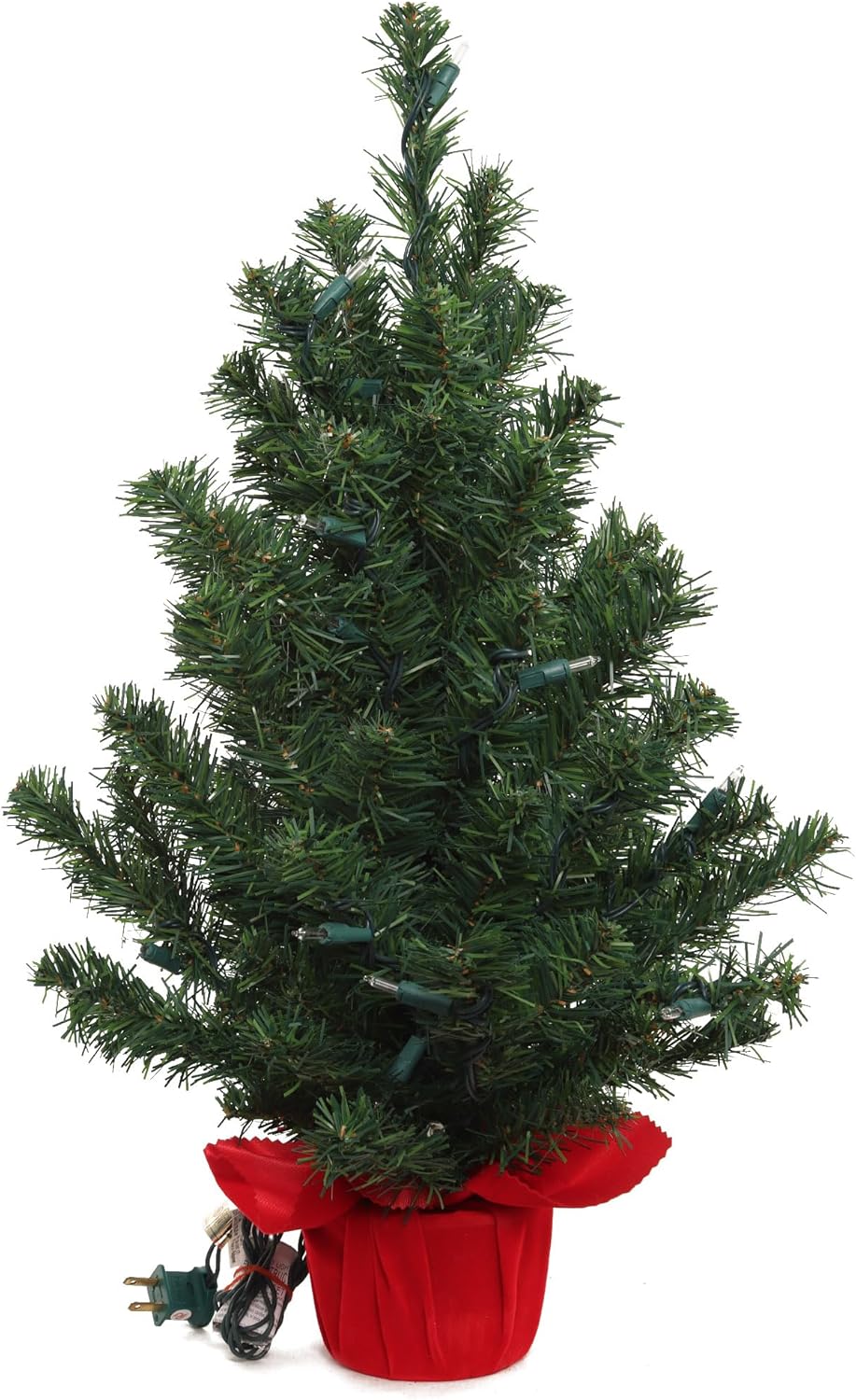 2 ft Pre-Lit Northern Spruce Christmas Tree with Red Cloth Base Tabletop Décor