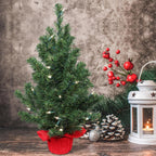2 ft Pre-Lit Northern Spruce Christmas Tree with Red Cloth Base Tabletop Décor