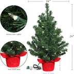 2 ft Pre-Lit Northern Spruce Christmas Tree with Red Cloth Base Tabletop Décor