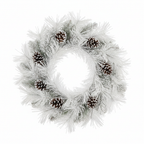 Flocked Faux Pine Wreath with Pine Cones - 24 Inch, Set of 2, white background