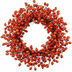 Faux Fall Berry Wreath with Hawthorn and Rosehip - 20 Inch, Orange, white background