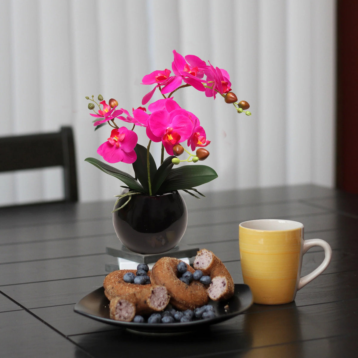 13-Inch Artificial Fuchsia Orchid in 5-Inch Round White Vase