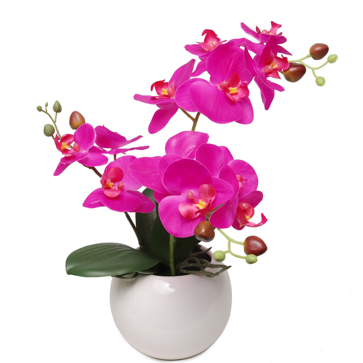 13-Inch Artificial Fuchsia Orchid in 5-Inch Round White Vase