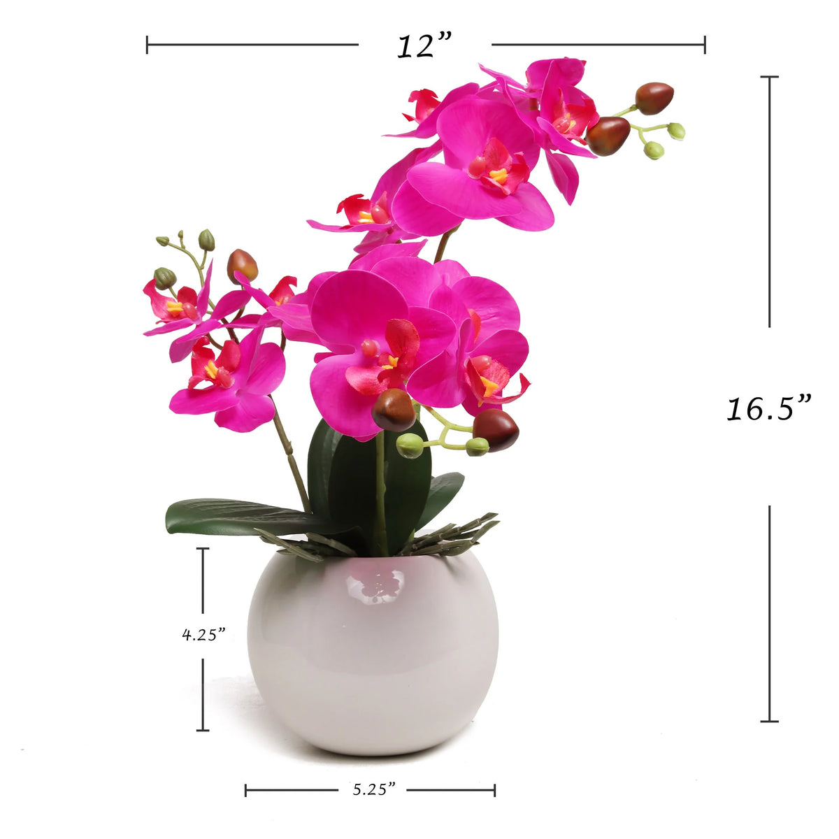 13-Inch Artificial Fuchsia Orchid in 5-Inch Round White Vase