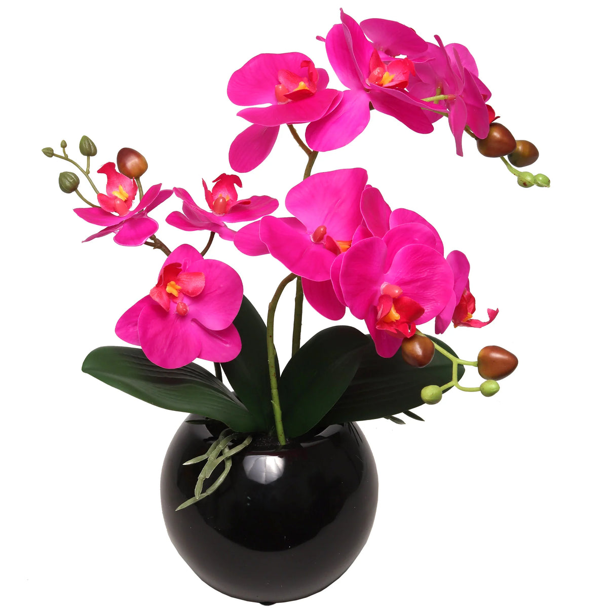 Artificial Fuchsia Orchid in White Round Vase