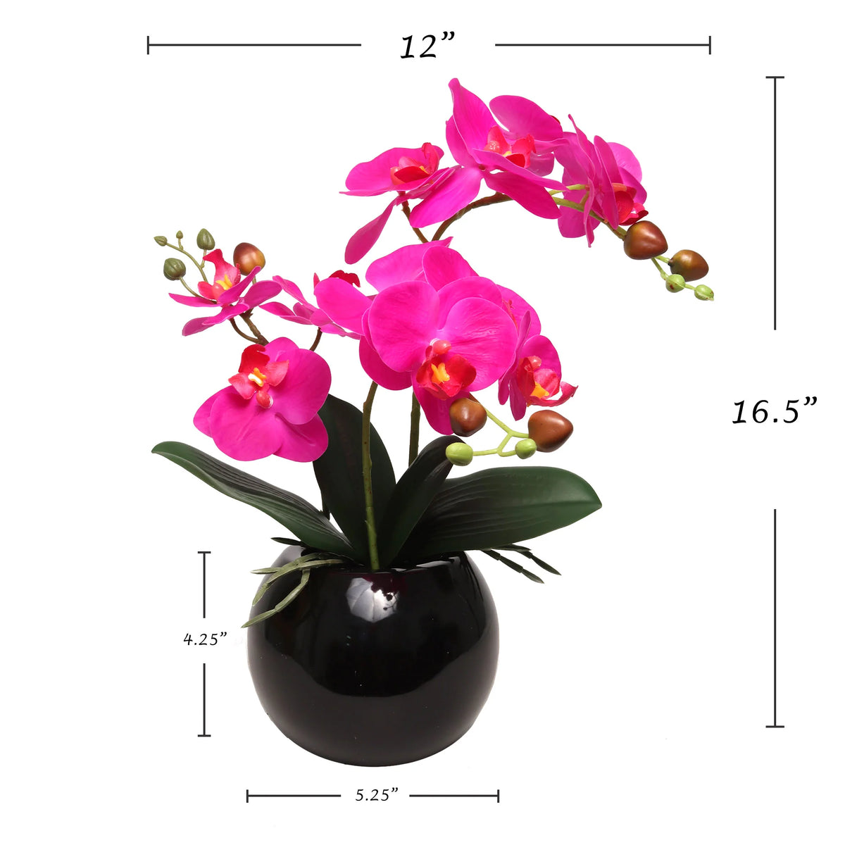 13-Inch Artificial Fuchsia Orchid in 5-Inch Round White Vase
