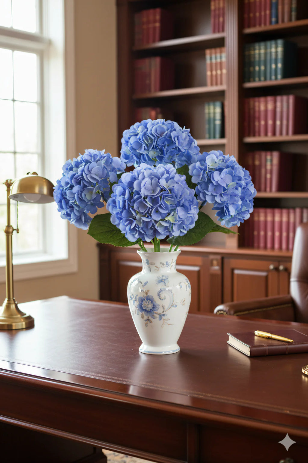 18 Inch Median Blue Artificial Hydrangea Stem Realistic Silk Flower