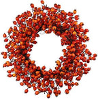 20 Inch Orange Faux Fall Berry Wreath with Hawthorn and Rosehip Autumn Décor