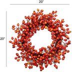 20 Inch Orange Faux Fall Berry Wreath with Hawthorn and Rosehip Autumn Décor
