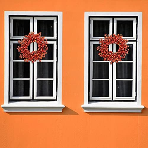 20 Inch Orange Faux Fall Berry Wreath with Hawthorn and Rosehip Autumn Décor