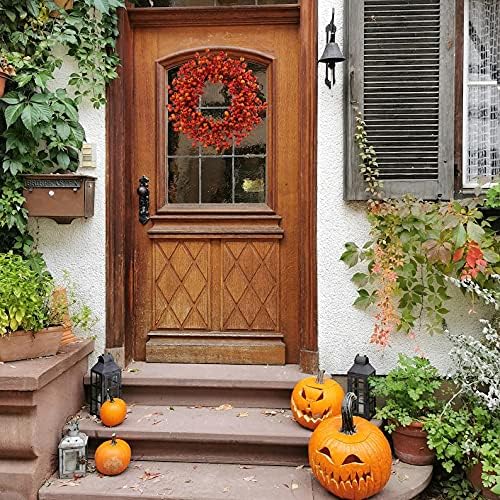 20 Inch Orange Faux Fall Berry Wreath with Hawthorn and Rosehip Autumn Décor