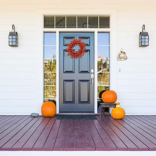 20 Inch Orange Faux Fall Berry Wreath with Hawthorn and Rosehip Autumn Décor