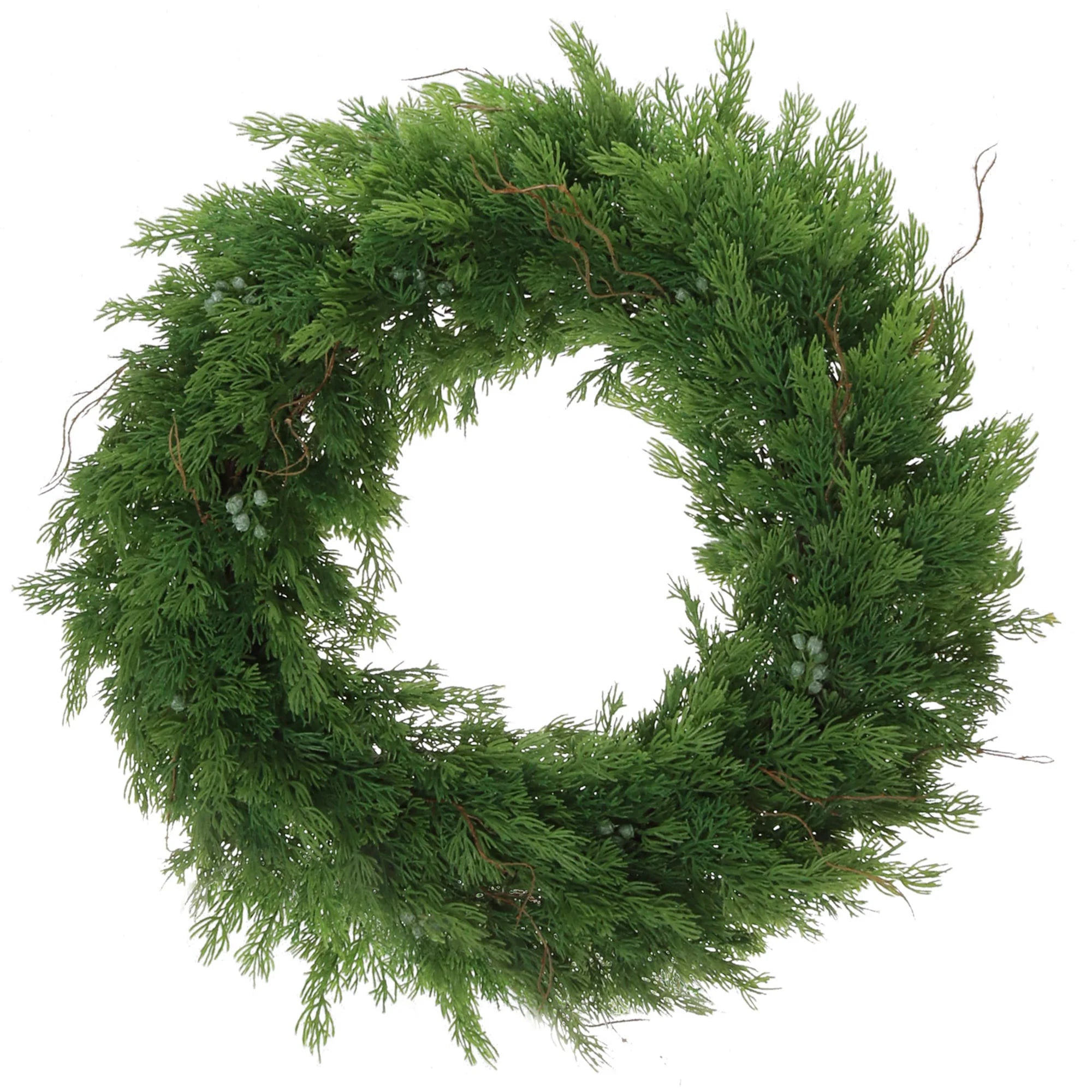 22 Inch Juniper Christmas Wreath with Green Berries and Brown Twigs Holiday Décor