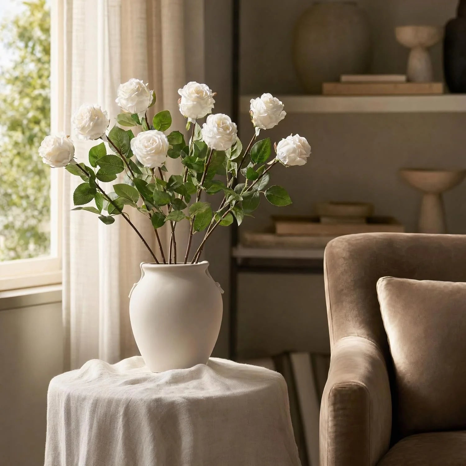 30 Inch White Silk Rose Bud Elegant Faux Flower Wedding Home Décor