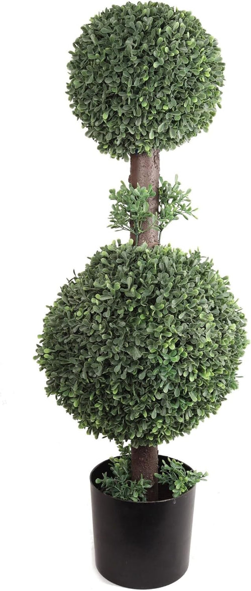 33 Inch Artificial Boxwood Ball Topiary Trees Pre-Potted Pair Covered Outdoor Use