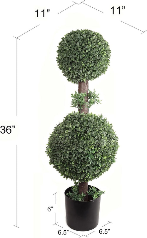 33 Inch Artificial Boxwood Ball Topiary Trees Pre-Potted Pair Covered Outdoor Use