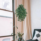 Artificial hanging ivy plant 33 inch green silk leaves close-up