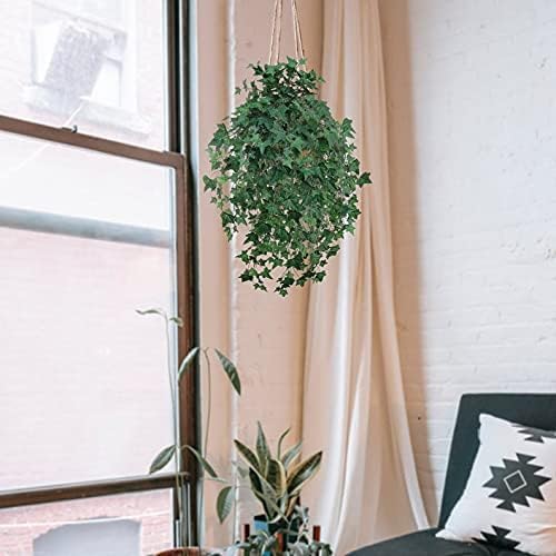 Artificial hanging ivy plant 33 inch green silk leaves close-up