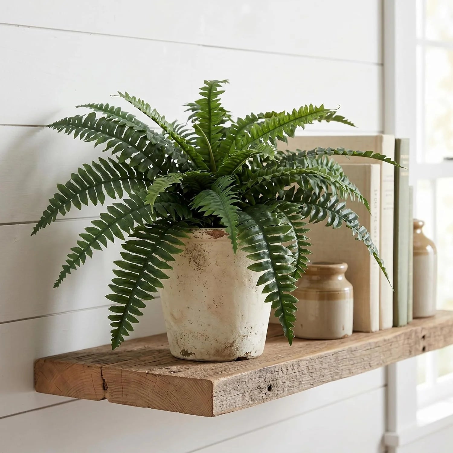 Faux Boston Fern Plant 28 Inch with 25 Silk Fronds Indoor Greenery