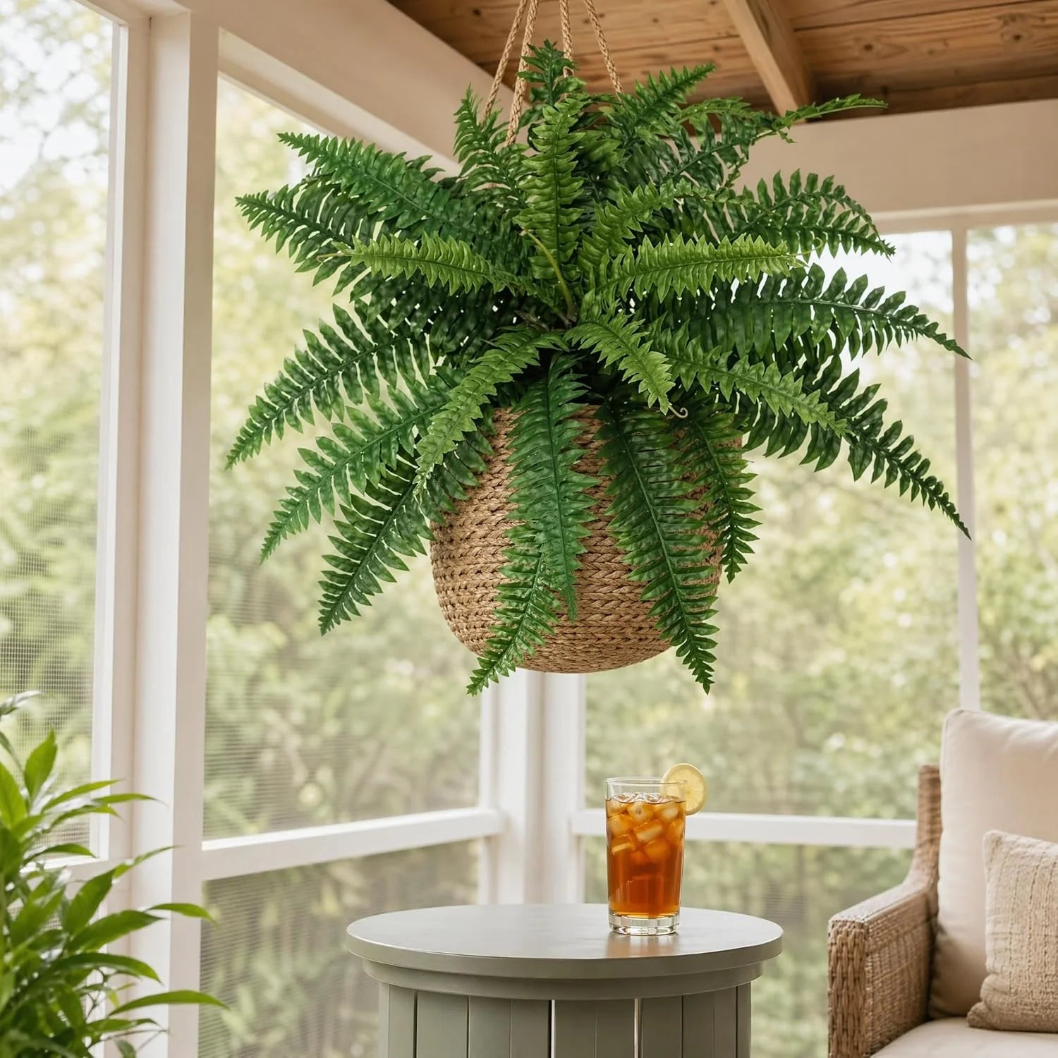 Faux Boston Fern Plant 28 Inch base and stem detail