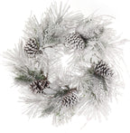 Flocked Faux Pine Wreath with Brown Pine Cones 24 Inch Set of 2 Holiday Decor