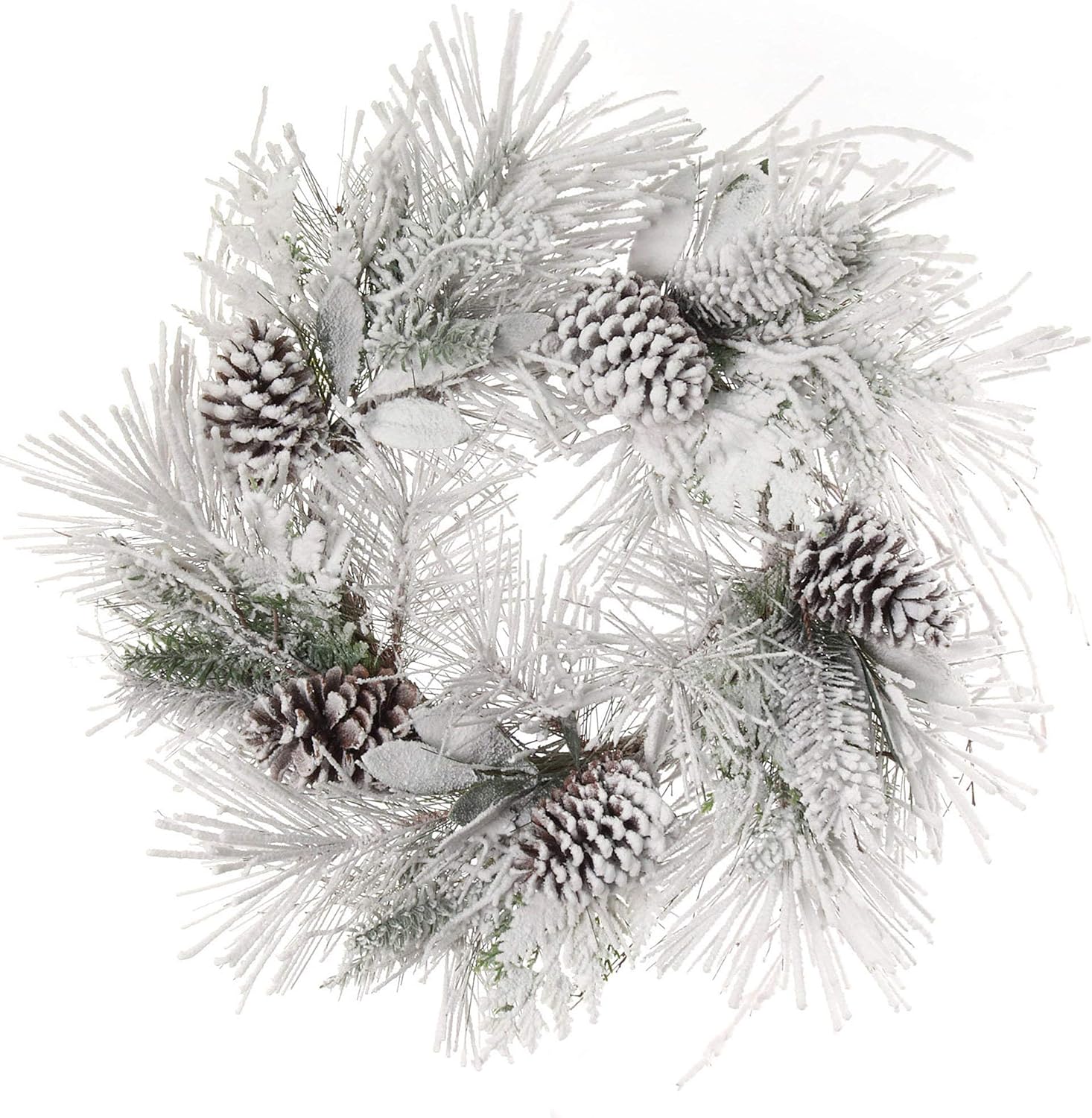 Flocked Faux Pine Wreath with Brown Pine Cones 24 Inch Set of 2 Holiday Decor