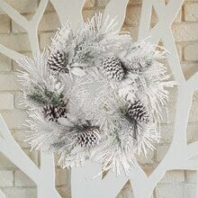 Flocked Faux Pine Wreath with Brown Pine Cones 24 Inch Set of 2 Holiday Decor