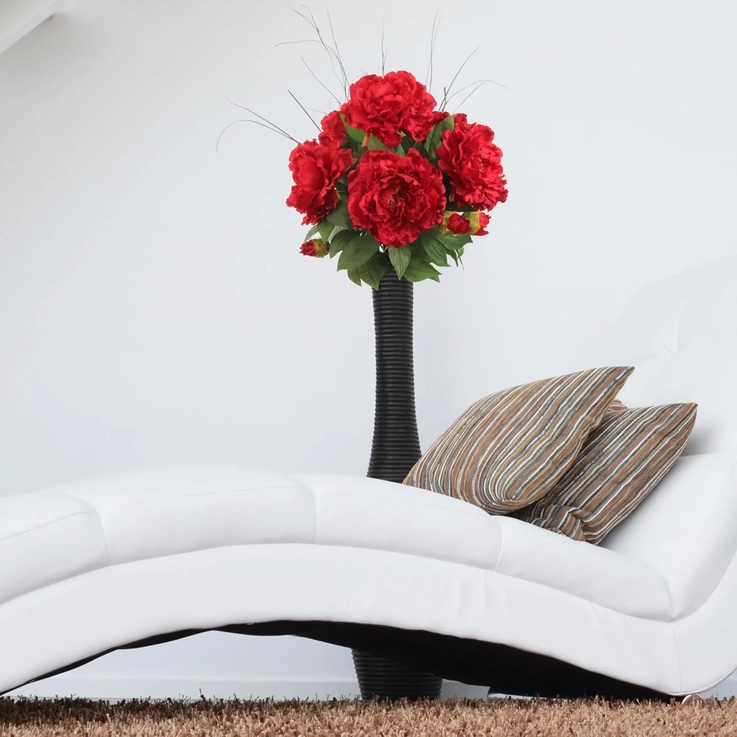 Red Fake Peony Stems Bundle of 2 30 Inch  Silk Peonies